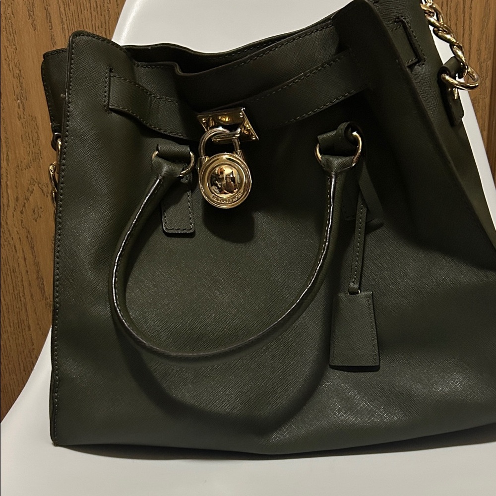Michael Kors Dark Green Hamilton Leather Handbag